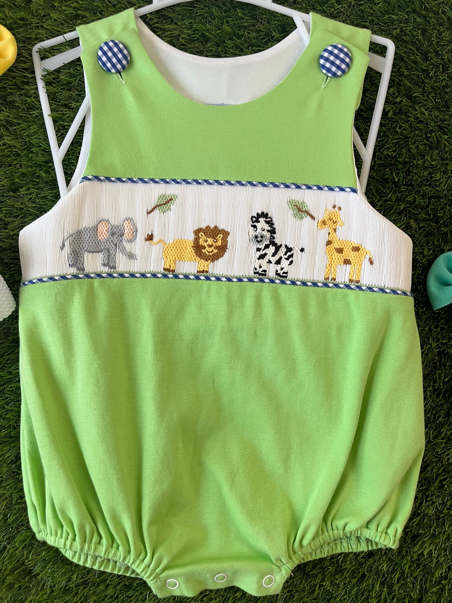 Zoo animals hand smocked bubble