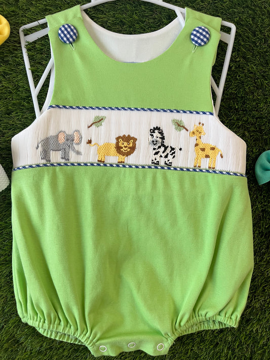 Zoo animals hand smocked bubble