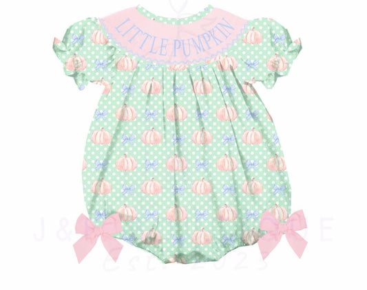 Preorder Little pumpkin hand smocked bubble