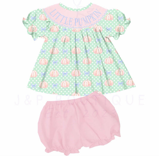 Preorder little pumpkin bloomer set ETA late September