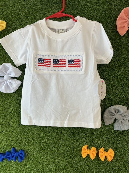 American flag smocked boy set